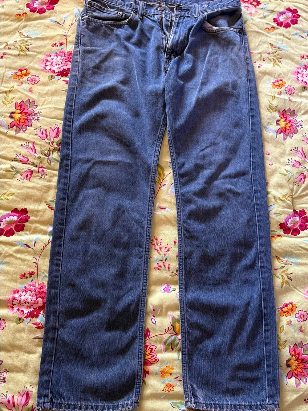 Levi's 505 Blue Regular Straight Medium Wash Blank Tab Jeans 32 x 32 Y2K 90s
